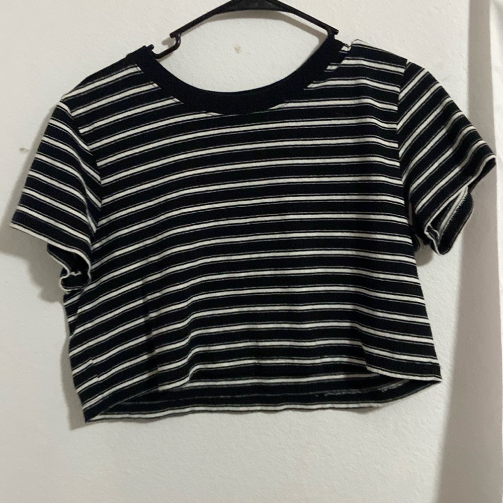 Black and White striped crop top